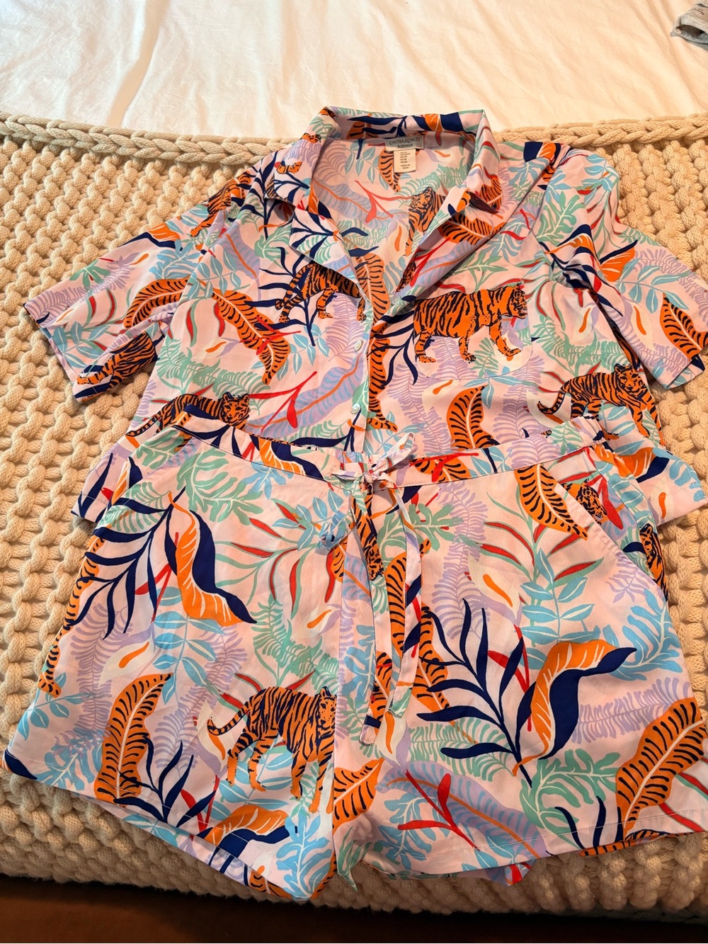 Cynthia Rowley Coral & Aqua Tiger Print Sleep Set